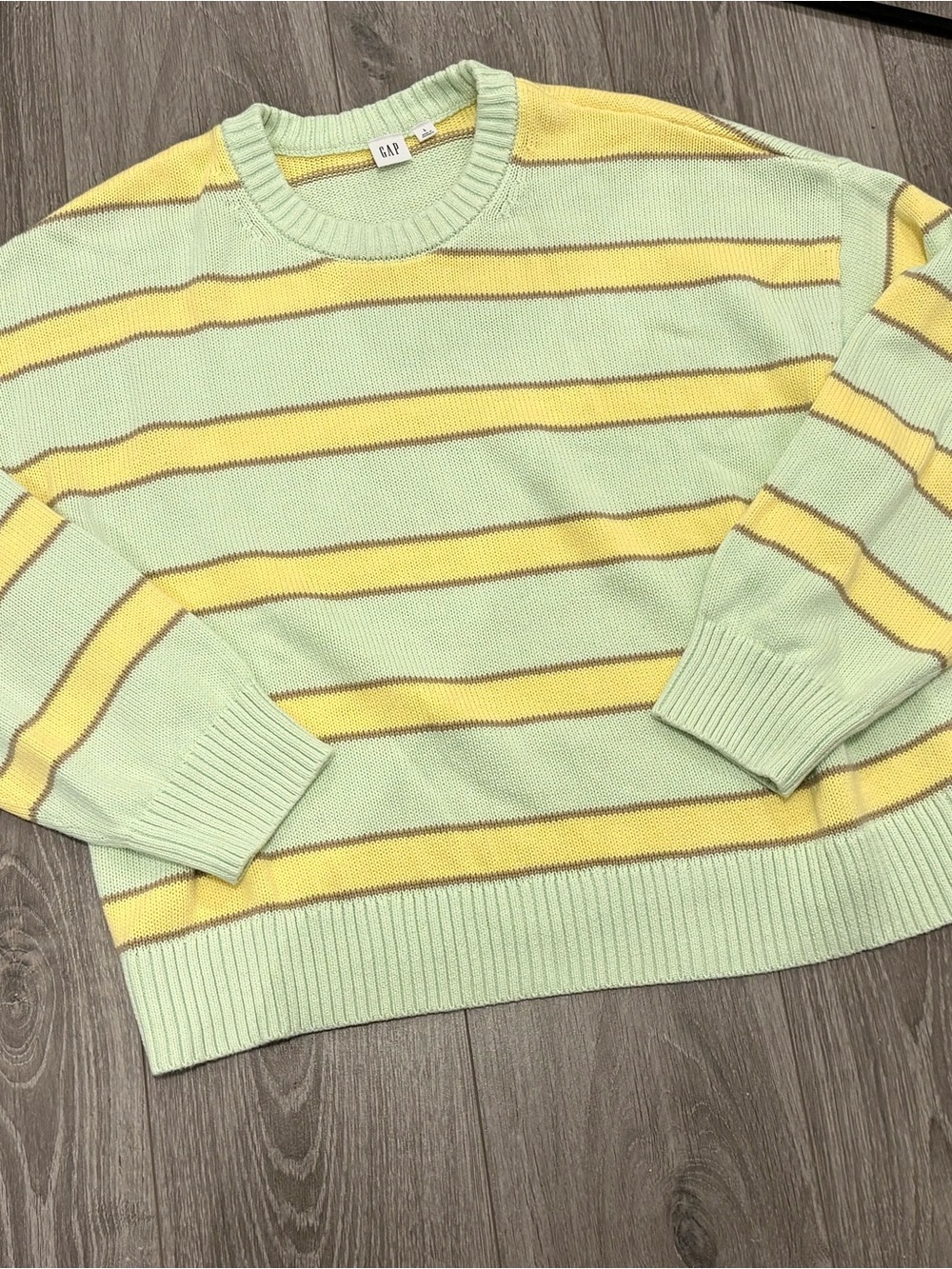 GAP 100% cotton Pastel Green & Yellow Striped Crewneck Sweater